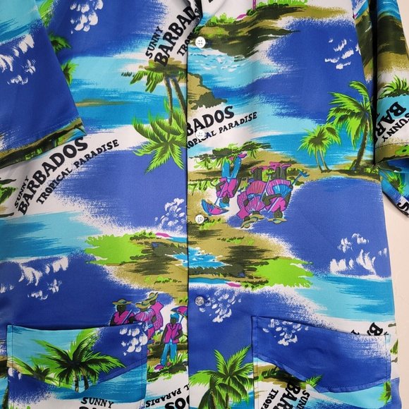 Vintage Men's Barbados Hawaiian Aloha Camp Cabana Shirt Blue Size L - Picture 4 of 6